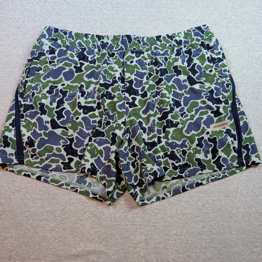 Legends Luka Shorts Mens XXL 2XL Green Blue Camo Lined Athletic Training Running